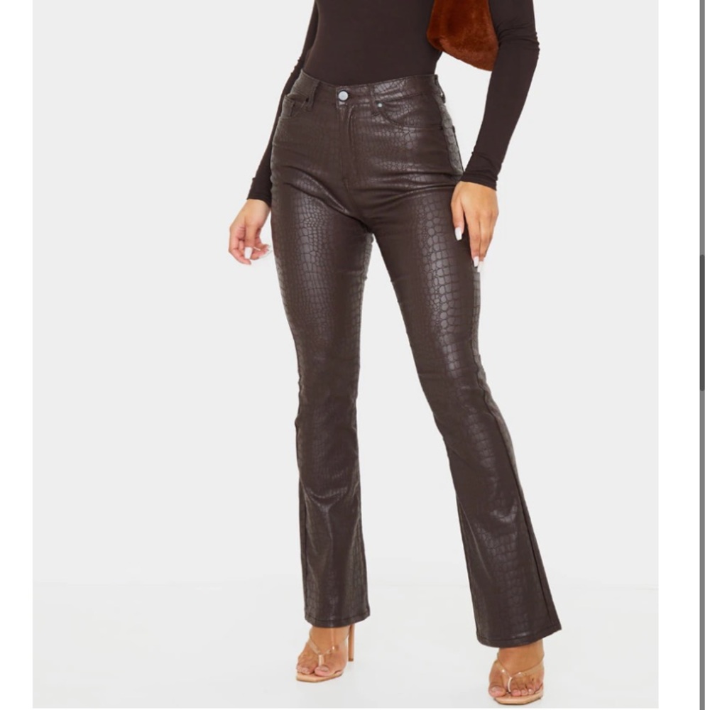 Croc coated leather flare pants